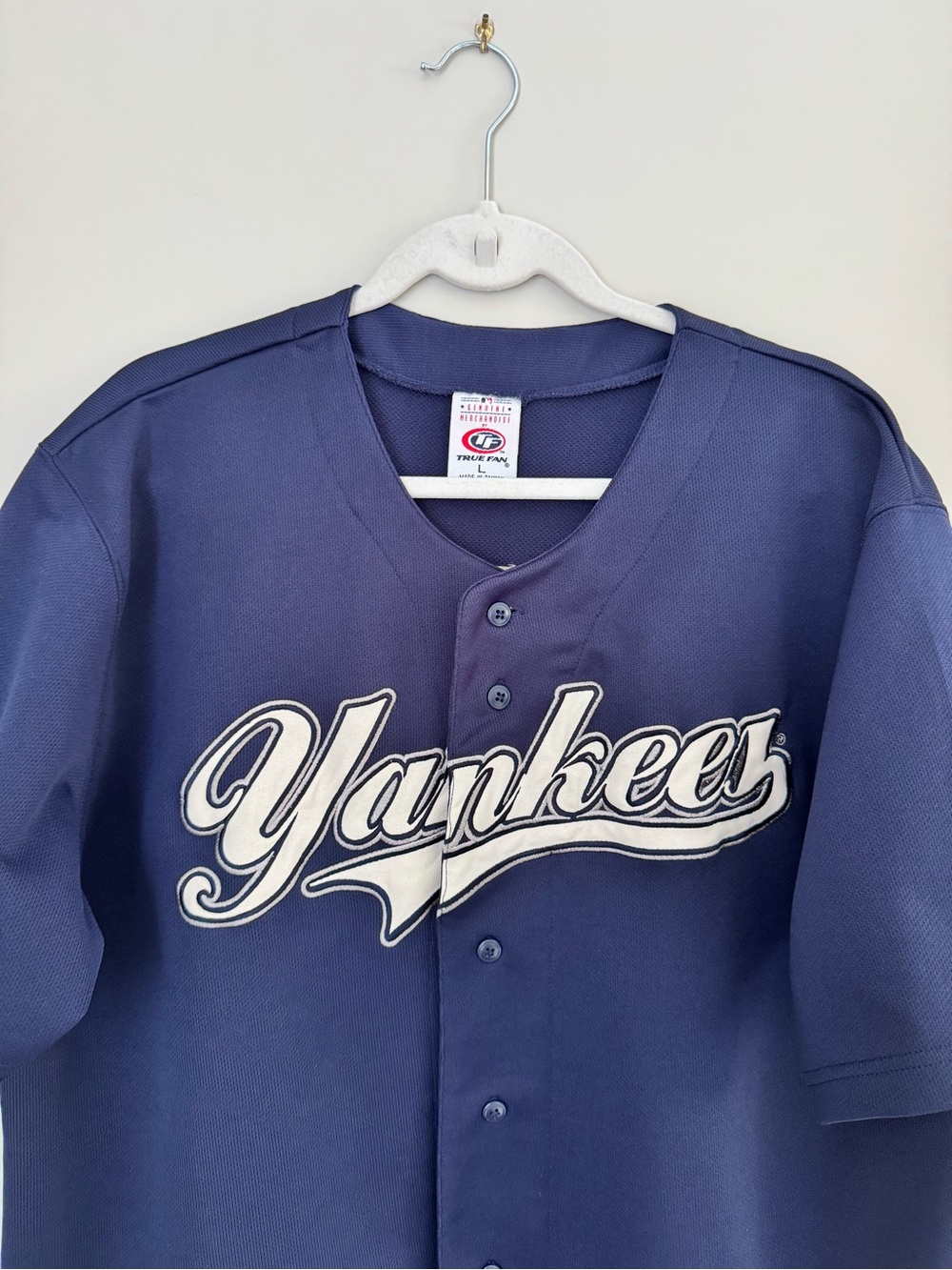 Vintage MLB New York Yankees Derek Jeter #2 True Fan Baseball Jersey L Navy - Picture 2 of 12